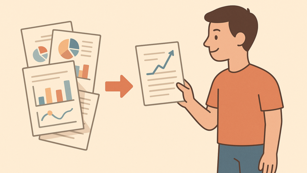Illustration showing transformation of complex documents into clear proposals