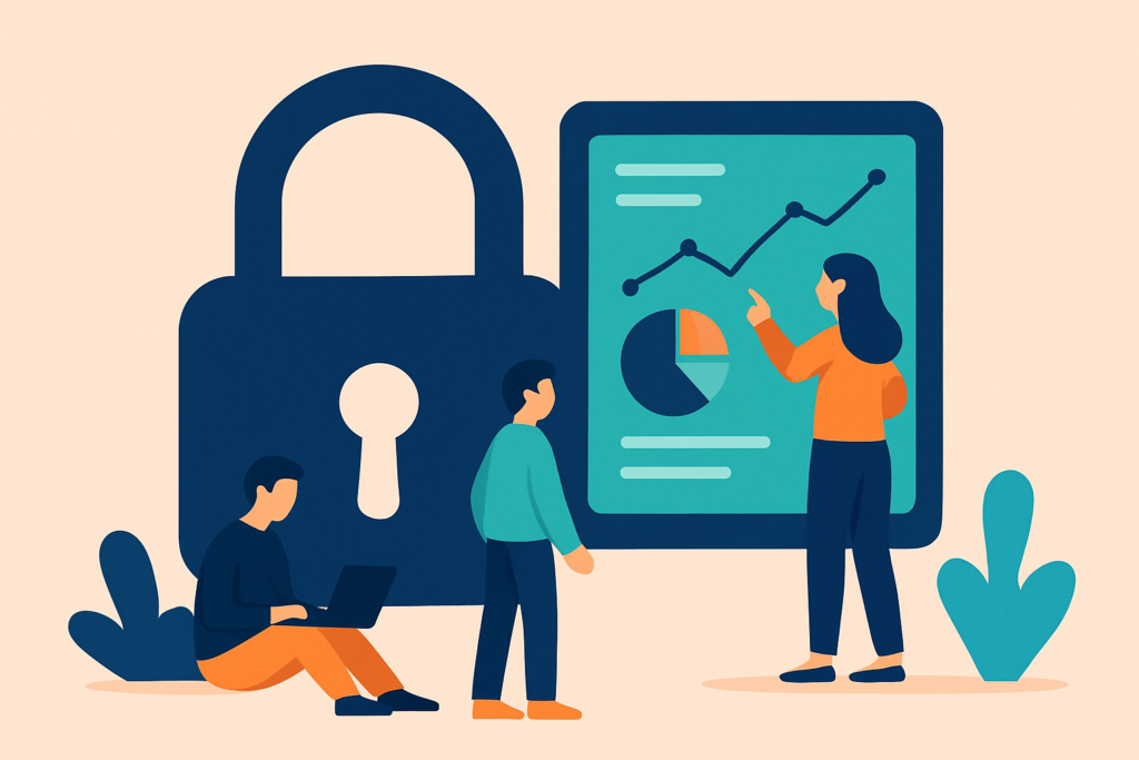 Illustration of a large lock symbol representing security in modern quoting solutions.
