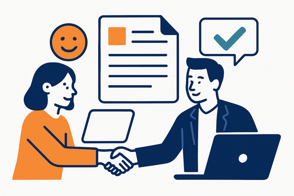 A vector illustration of enhanced client interactions in proposal management with Quot3.